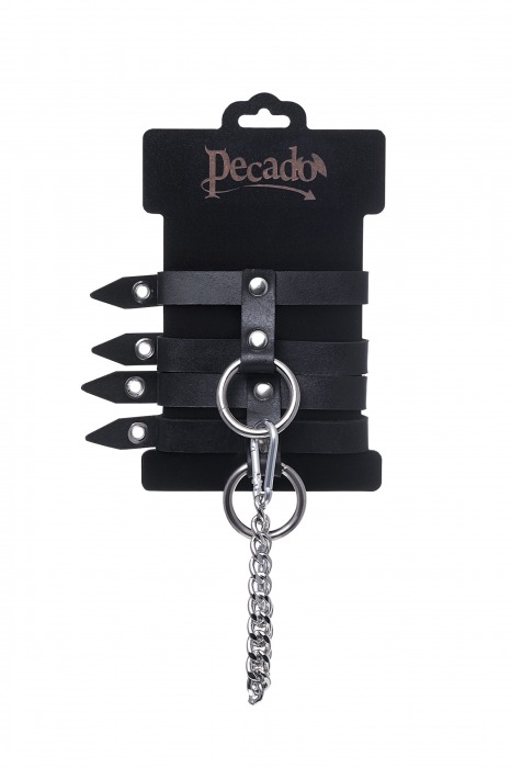 Черные однослойные кожаные оковы из двух ремешков - Pecado - купить с доставкой в Реутове