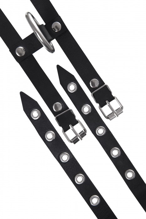 Черные однослойные кожаные оковы из двух ремешков - Pecado - купить с доставкой в Реутове