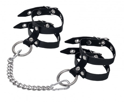 Черные однослойные кожаные оковы из двух ремешков - Pecado - купить с доставкой в Реутове