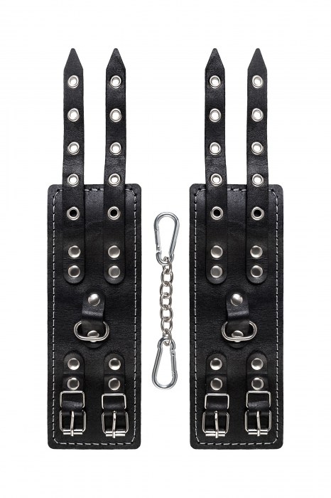 Черные кожаные наручники с двумя ремнями и красной подкладкой - Pecado - купить с доставкой в Реутове