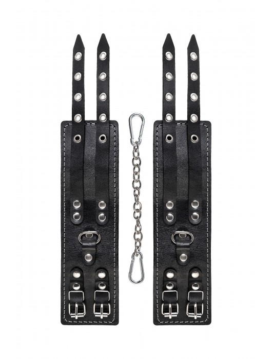 Черные кожаные оковы с двумя ремнями и красной подкладкой - Pecado - купить с доставкой в Реутове