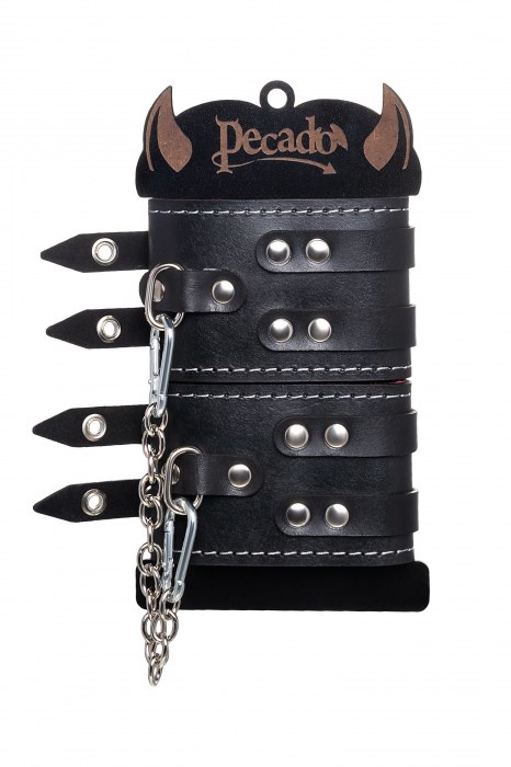 Черные кожаные оковы с двумя ремнями и красной подкладкой - Pecado - купить с доставкой в Реутове