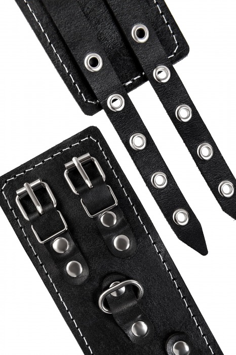 Черные кожаные оковы с двумя ремнями и красной подкладкой - Pecado - купить с доставкой в Реутове