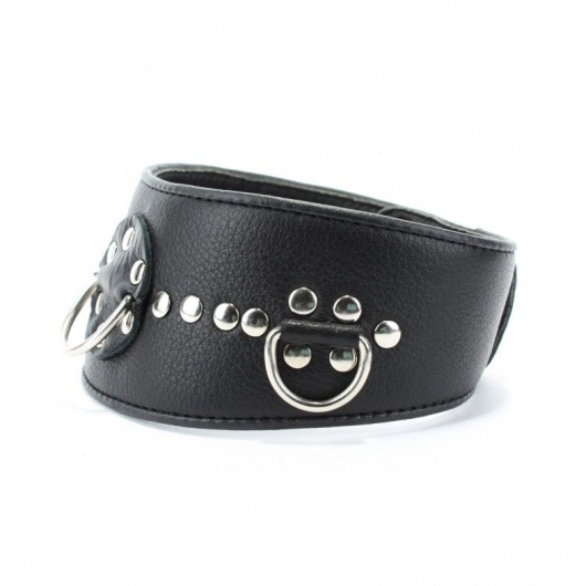 Чёрный кожаный ошейник с полукольцами и клёпками - БДСМ Арсенал - купить с доставкой в Реутове