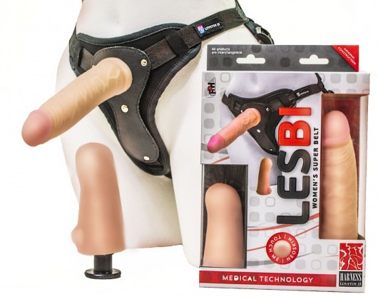 Телесный страпон Harness LESBI с вагинальной пробкой - 16,5 см. - LOVETOY (А-Полимер) - купить с доставкой в Реутове
