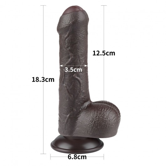 Коричневый фаллоимитатор 7 Sliding Skin Dual Layer Dong на присоске - 18,3 см. - Lovetoy