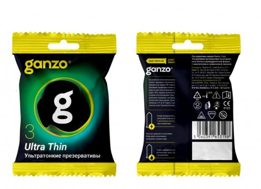Ультратонкие презервативы Ganzo Ultra thin в мягкой упаковке - 3 шт. - Ganzo - купить с доставкой в Реутове