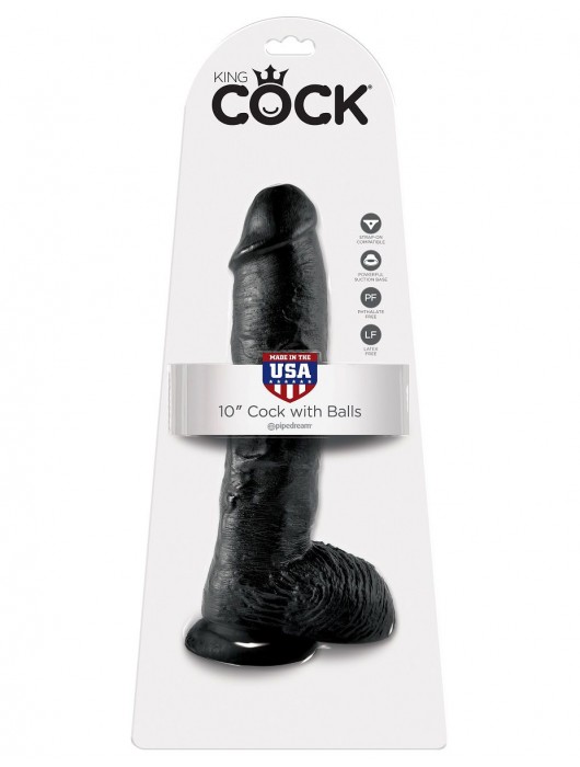 Реалистичный чёрный фаллоимитатор-гигант 10  Cock with Balls - 25,4 см. - Pipedream