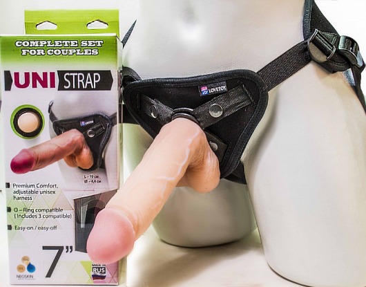 Страпон-унисекс с двумя насадками UNI strap 7  Harness - 19 и 16 см. - LOVETOY (А-Полимер) - купить с доставкой в Реутове