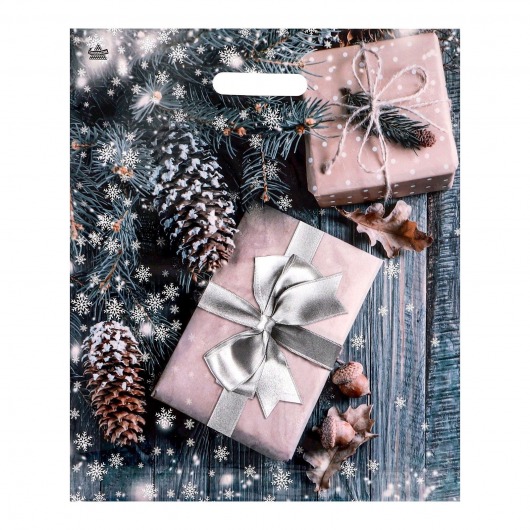 Новогодний пакет с принтом в виде подарков и вырубной ручкой (45х38 см) - Сима-Ленд - купить с доставкой в Реутове