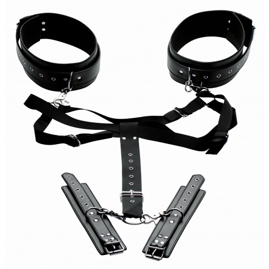 Черная бондажная система Acquire Easy Access Thigh Harness with Wrist Cuffs - XR Brands - купить с доставкой в Реутове