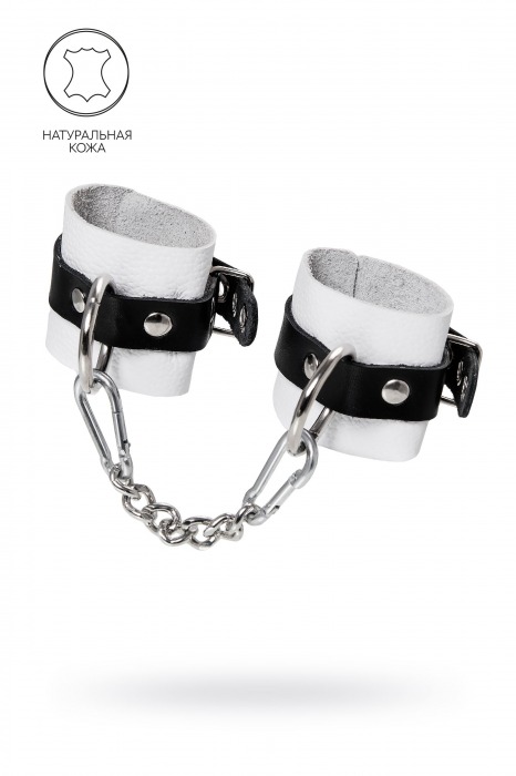 Бело-черные кожаные наручники с одним ремешком с люверсами - Pecado - купить с доставкой в Реутове