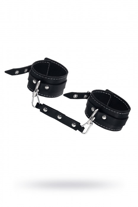 Черные двухслойные кожаные оковы с белой строчкой - Pecado - купить с доставкой в Реутове