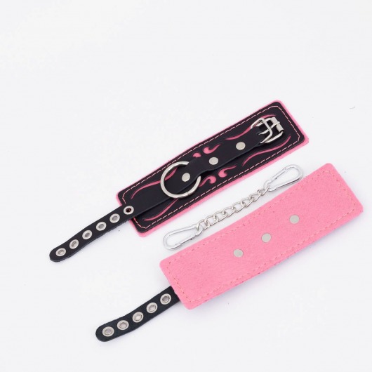 Черно-розовые кожаные наручники с розовой строчкой - Crazy Handmade - купить с доставкой в Реутове