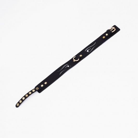 Черный кожаный ошейник с золотистой фурнитурой - Crazy Handmade - купить с доставкой в Реутове