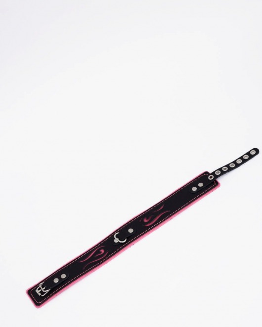 Черно-розовый кожаный ошейник с розовой строчкой - Crazy Handmade - купить с доставкой в Реутове