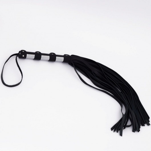 Черный кожаный флоггер со стальной ручкой - 45 см. - Crazy Handmade - купить с доставкой в Реутове