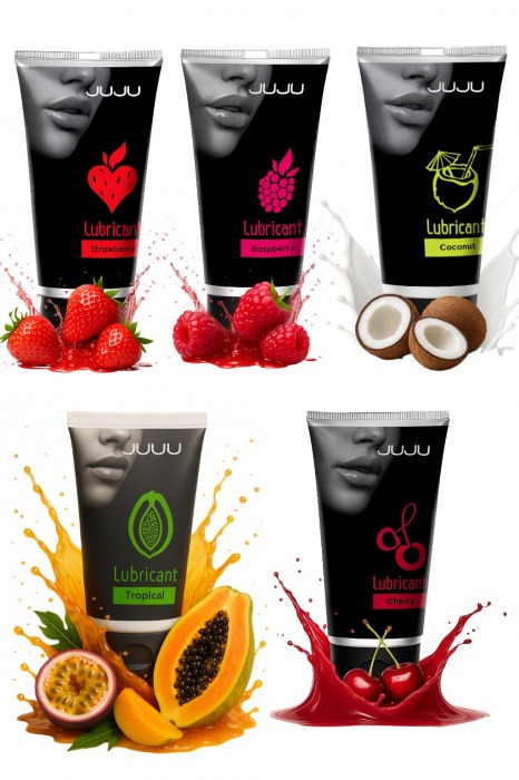 Набор из 5 съедобных лубрикантов JUJU (клубника, малина, тропические фрукты, вишня, кокос) - JuJu - купить с доставкой в Реутове