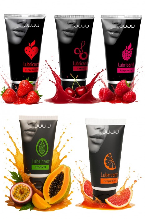 Набор из 5 съедобных лубрикантов JUJU (клубника, малина, тропические фрукты, вишня, грейпфрут) - JuJu - купить с доставкой в Реутове