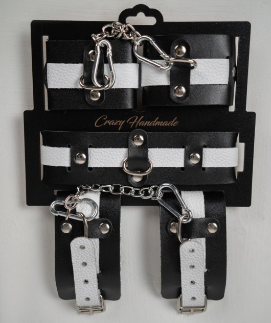 Набор фиксаторов из черной и белой натуральной кожи - Crazy Handmade - купить с доставкой в Реутове