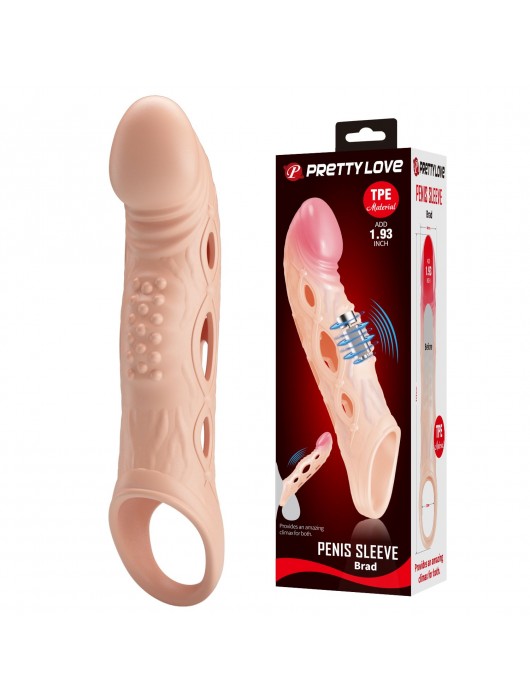 Телесная удлиняющая насадка с рельефом и вибрацией Brad - 21,3 см. - Baile - в Реутове купить с доставкой