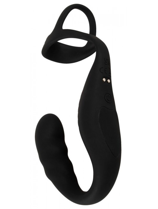 Черное эрекционное кольцо со стимуляцией промежности и анальной пробкой Cock Ring with RC Prostate Plug - Orion - в Реутове купить с доставкой