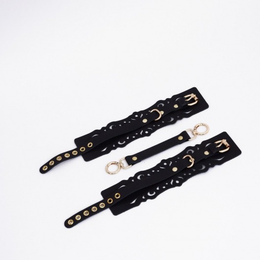 Черный кожаные оковы с узорами и золотистой фурнитурой - Crazy Handmade - купить с доставкой в Реутове