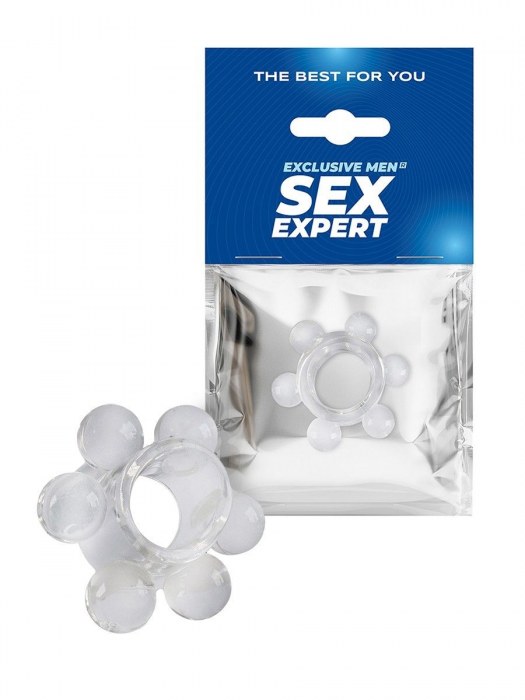 Прозрачное эрекционное кольцо с 6 стимулирующими шариками - Sex Expert - в Реутове купить с доставкой