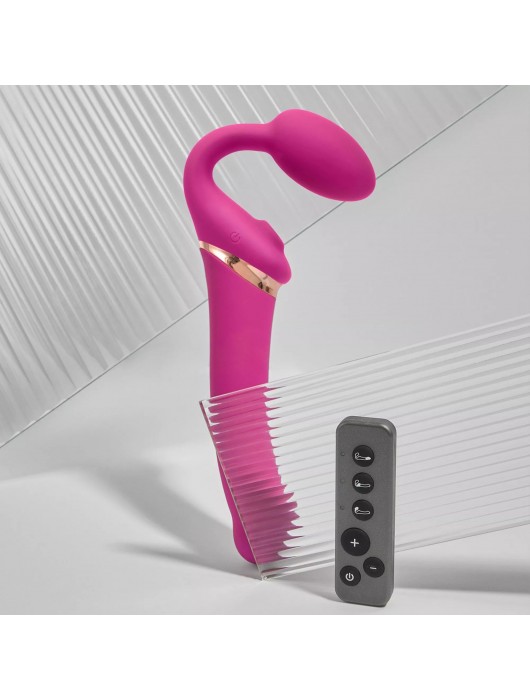 Ярко-розовый безремневой страпон Multi Orgasm Bendable Strap-On size XL с клиторальной стимуляцией - Strap-on-me - купить с доставкой в Реутове