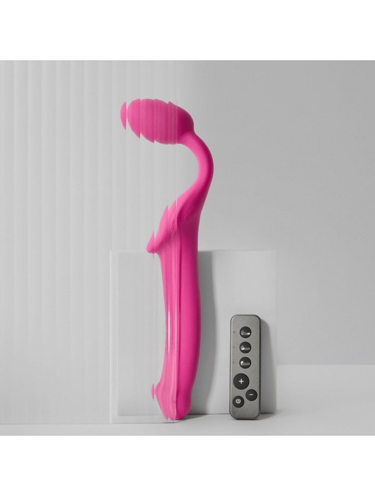 Ярко-розовый безремневой страпон Strap-on-me Vibrating Bendable Strap-On size XL - Strap-on-me - купить с доставкой в Реутове