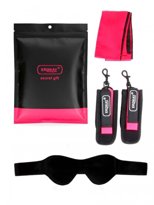 Черно-розовый эротический набор: маска, наручники и повязка - Erokay - купить с доставкой в Реутове