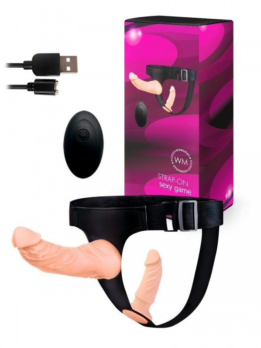 Женский страпон с 2 насадками, вибрацией и пультом ДУ - Erowoman-Eroman - купить с доставкой в Реутове