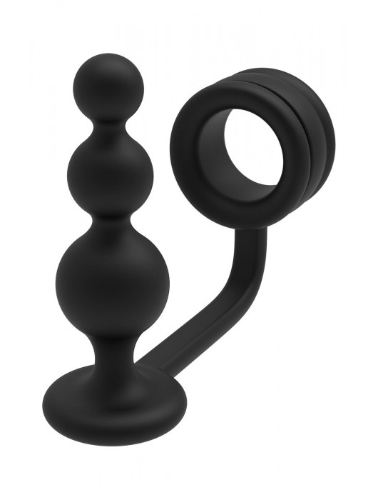 Черное эрекционное кольцо с анальной елочкой Cockring With Beaded Anal Plug - Dream Toys - в Реутове купить с доставкой