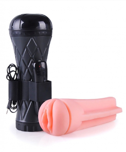 Телесный мастурбатор-вагина в черной колбе с вибрацией - Boys of Toys - в Реутове купить с доставкой