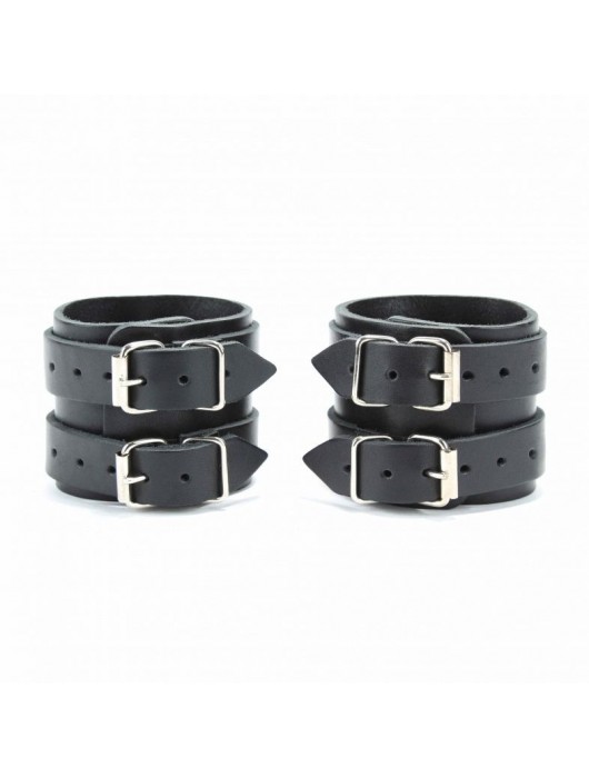 Широкие черные наручники с двумя ремешками - БДСМ Арсенал - купить с доставкой в Реутове