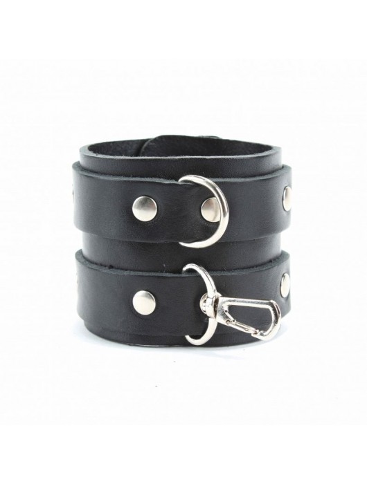 Широкие черные наручники с двумя ремешками - БДСМ Арсенал - купить с доставкой в Реутове