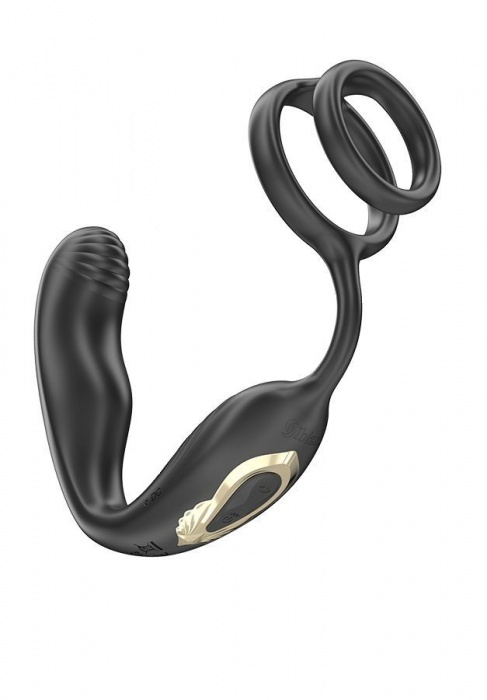 Черная анальная пробка с вращением и эрекционными кольцами - Ibiza - в Реутове купить с доставкой