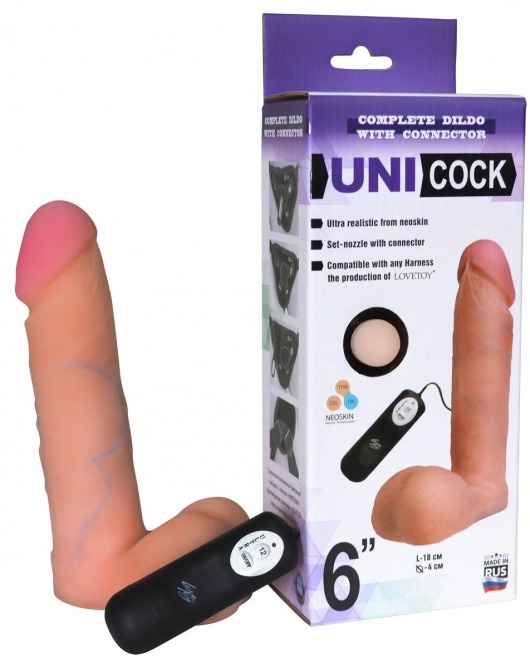 Фаллическая насадка Харнесс UNICOCK 6  с вибрацией - 18 см. - LOVETOY (А-Полимер) - купить с доставкой в Реутове