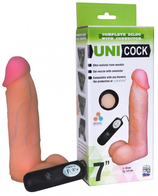 Фаллическая насадка Харнесс UNICOCK 7  с вибрацией - 19 см. - LOVETOY (А-Полимер) - купить с доставкой в Реутове