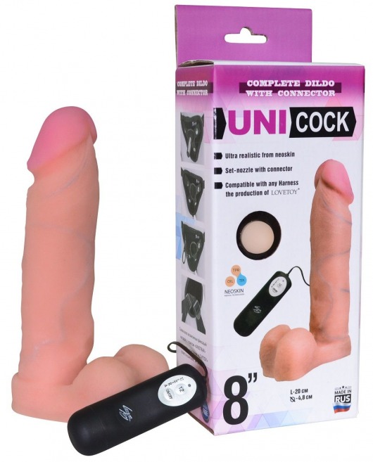 Фаллическая насадка Харнесс UNICOCK 8  с вибрацией - 20 см. - LOVETOY (А-Полимер) - купить с доставкой в Реутове