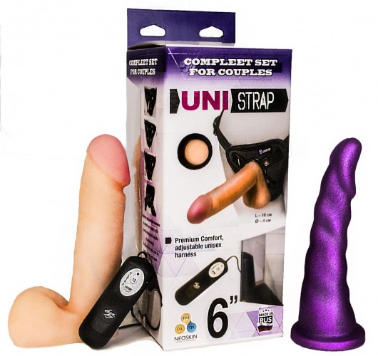 Вибрострапон с двумя насадками UniStrap - 18 и 18 см. - LOVETOY (А-Полимер) - купить с доставкой в Реутове