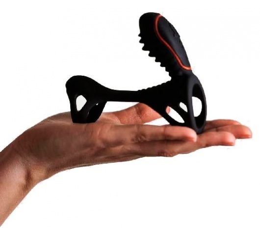 Чёрная насадка на фаллос Gladiator + LRS  с трехкнопочным пультом управления - Adrien Lastic - в Реутове купить с доставкой