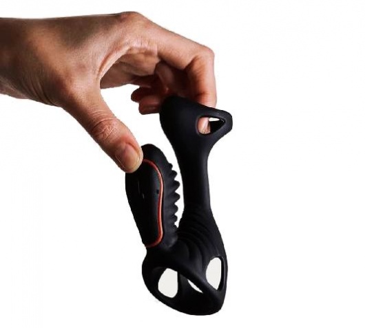 Чёрная насадка на фаллос Gladiator + LRS  с трехкнопочным пультом управления - Adrien Lastic - в Реутове купить с доставкой