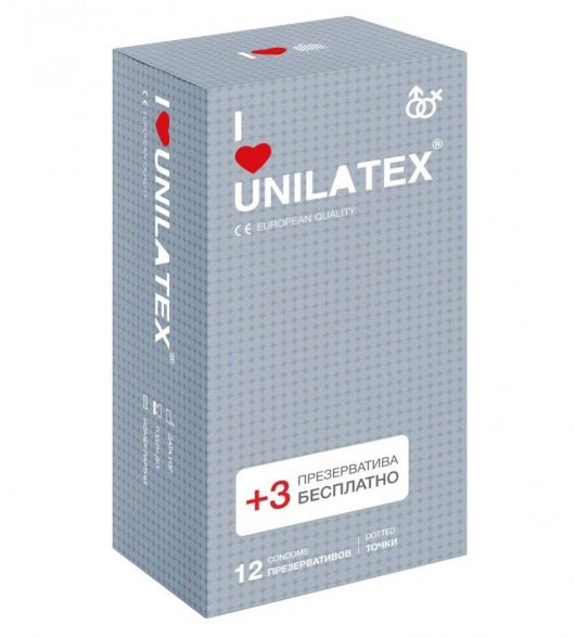 Презервативы с точками Unilatex Dotted - 12 шт. + 3 шт. в подарок - Unilatex - купить с доставкой в Реутове