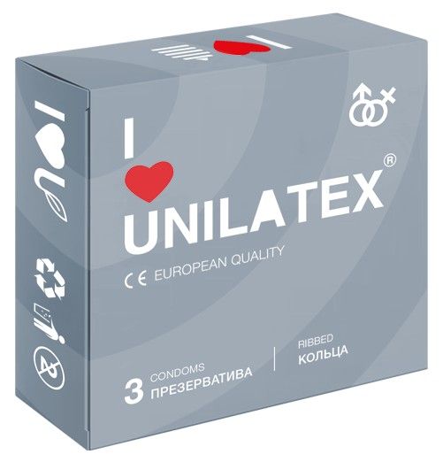 Презервативы с рёбрами Unilatex Ribbed - 3 шт. - Unilatex - купить с доставкой в Реутове