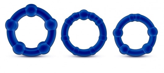 Набор из 3 синих эрекционных колец Stay Hard Beaded Cockrings - Blush Novelties - в Реутове купить с доставкой