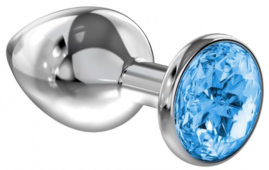 Большая серебристая анальная пробка Diamond Light blue Sparkle Large с голубым кристаллом - 8 см. - Lola Games - купить с доставкой в Реутове