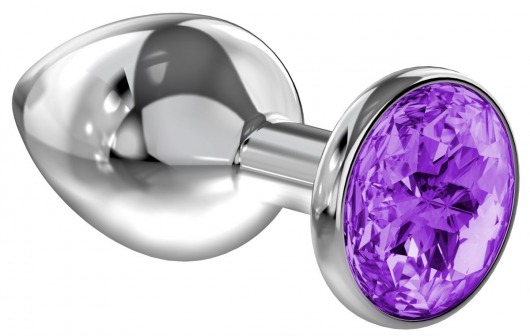 Большая серебристая анальная пробка Diamond Purple Sparkle Large с фиолетовым кристаллом - 8 см. - Lola Games - купить с доставкой в Реутове
