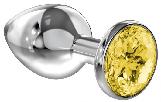 Большая серебристая анальная пробка Diamond Yellow Sparkle Large с жёлтым кристаллом - 8 см. - Lola Games - купить с доставкой в Реутове