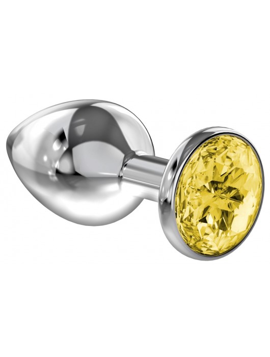 Малая серебристая анальная пробка Diamond Yellow Sparkle Small с жёлтым кристаллом - 7 см. - Lola Games - купить с доставкой в Реутове